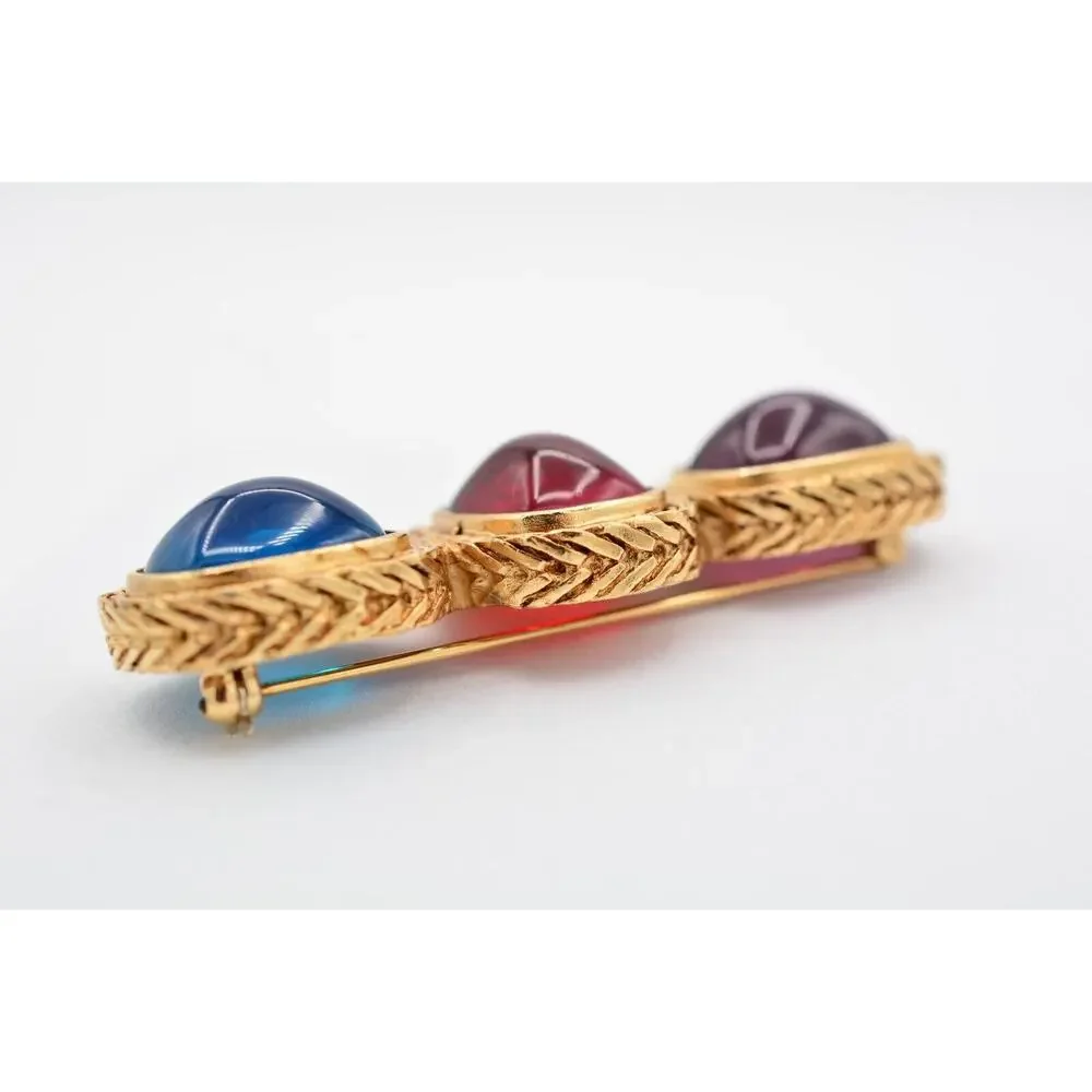 Givenchy Vintage Gripoix Glass Pin Brooch Gold Cabochon Runway Signed 80s BinAT